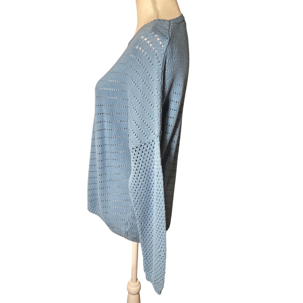 Prana Womens XL Blue Organic Cotton Pointelle Chevron Knit Sweater High Low Hem - Picture 6 of 10